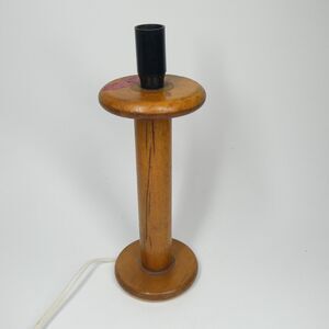 Wooden Spool Lamp Vintage Repurposed Bobbin Primitive 11" Tall